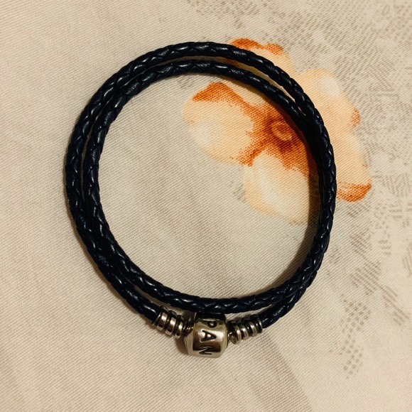 Pandora Double Woven Leather Bracelet - Dark blue